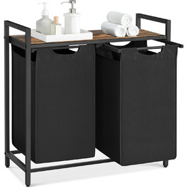 Кошик для білизни VASAGLE з 2 відділеннями, 92 л, чорний + вінтажний коричневий, 73 x 33 x 72 см