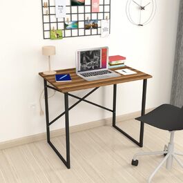 Письмовий стіл Tjeldsund Комп'ютерний стіл Офісний стіл 75 x 90 x 60 см Робочий стіл Металевий каркас Стіл для ноутбука (горіх)