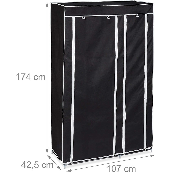 Тканинна шафа Relaxdays з вішалкою для одягу і 5 відділами, 174x107x42,5 см, чорна