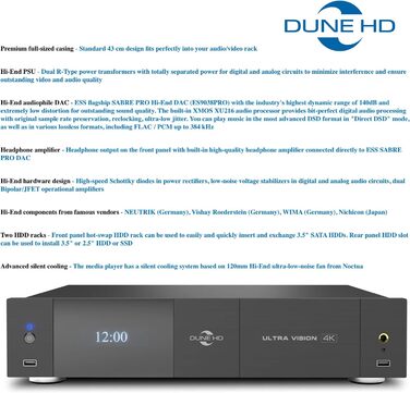 Медіаплеєр Dune HD Ultra Vision 4K Dolby Vision HDR10 RTD1619 ДР ES9038PRO ЦАП 2 стійки для жорстких дисків