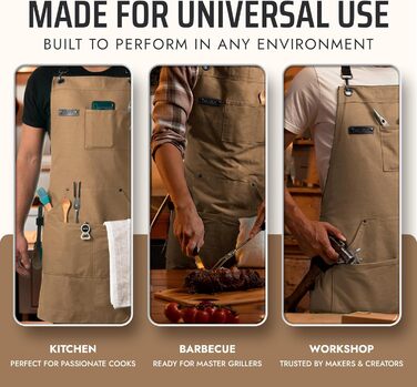 Фартух Asaya для жінок та чоловіків + рушник та відкривачка для пляшок – 284 мл, Canvas (світло-коричневий)