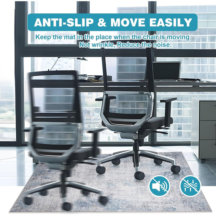Килимок під офісне крісло 90x120 см, захист для підлоги, антиковзаюча підкладка, для ламінату та плитки (120 x 150 см, блакитно-сірий абстрактний)