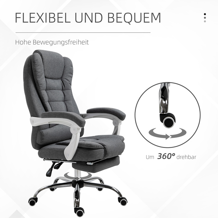 Ергономічний стілець Vinsetto Office Chair зі складною підставкою для ніг, регулюється по висоті та нахиляється, метал сірий для комфорту в домашньому офісі