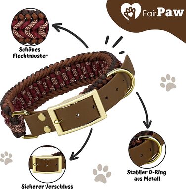 Нашийник для собак з плетеного паракорду-міцний і ручної роботи-нашийник для собак-Широкий нашийник для собак середнього і великого розміру-Регульований-коричневий червоний-ручної роботи, шийний (L)