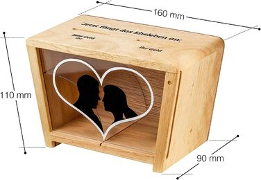 Коробка для грошей Casa Vivente для подружніх пар з принтом у вигляді серця, дерев'яна скарбничка для весільних подарунків, упаковка для грошових подарунків стандартна коробка для сімейного життя з принтом