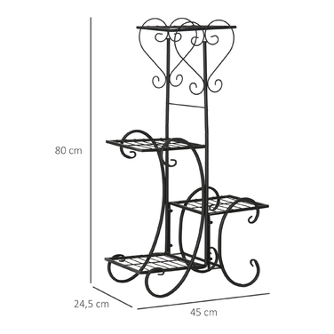 Металевий багатоярусний стійка-підставка для квітів (4 полиці), підставка-сходинки для рослин, для дому, саду та балкона, чорна, 45 x 24,5 x 80 см