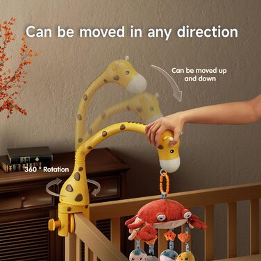 Мобіль для ліжечка TUMAMA Mobile Baby з музикою та світлом, обертається та знімається, музична іграшка для ліжечка для дітей 0-12 місяців, змінює колір