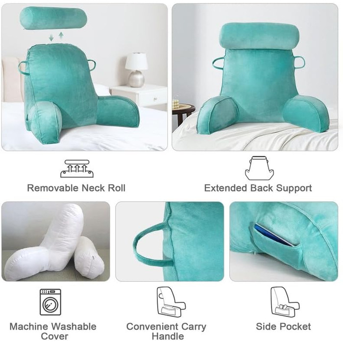 Подушка для читання Mingfuxin для ліжка, дивана, підлоги з підтримкою шиї та спини (Морська блакить)