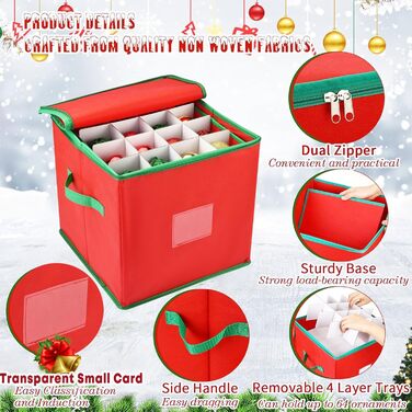Коробка для зберігання новорічних прикрас VITEVER з регульованими перегородками, 64 кишеньки, 32x32,5x33 см