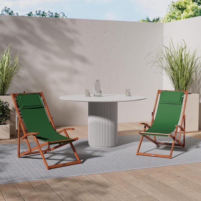 Лежак для відпочинку Casaria® з дерева, стійкий до погодних умов, складний, регульований, до 160 кг, з підлокітниками та подушкою для шиї, для саду та балкону, акація, 94x94x60 см, зелений