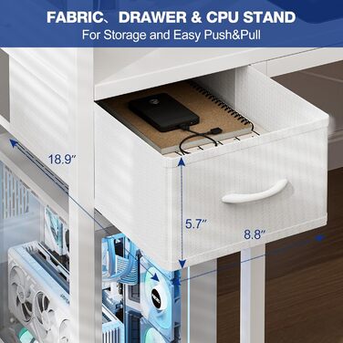 Ігровий стіл Grandder 120 см з розеткою та LED-підсвіткою, білий. Комп'ютерний стіл з регульованими полицями та ящиком, для дому та офісу 120 x 50 см