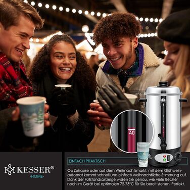 Глювайновий котел KESSER® 8L з нержавіючої сталі: котел для глінтвейну з термостатом, 10 склянок, дисплей рівня, кран, сріблястий