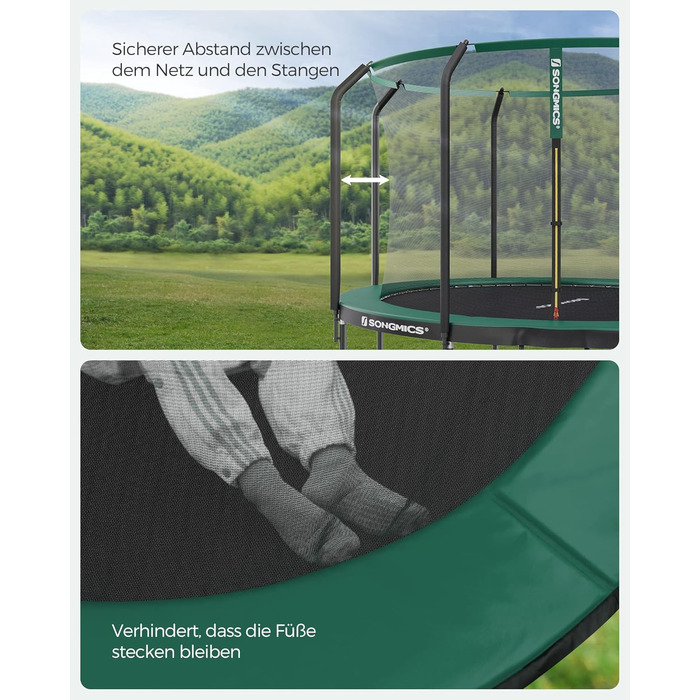 Батут SONGMICS садовий Ø366 см з захисною сіткою та драбиною, чорно-зелений