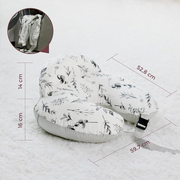 Подушка для годування Momcozy Stillkissen з безпечним бордюром – ергономічна подушка для годування та позиціонування з регульованим ремінцем та знімним бавовняним чохлом, Meteoritenschauer (Світло-сірий)