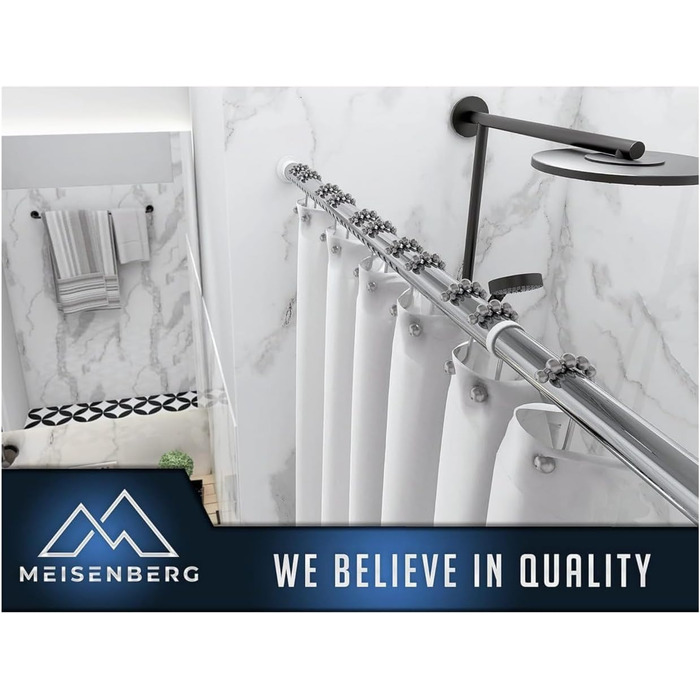 Штанга для душу без свердління 160-210 см, Ø 32 мм, з кріпленнями - штанга для душу з кріпленнями для вікон, перегородок та кухні (110-160 см, матовий чорний)