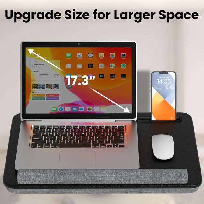 Підставка для ноутбука в ліжко - Lapdesk з підставкою для зап'ястя та тримачем для телефону, до 17.3 дюймів, для дому, навчання та відпочинку