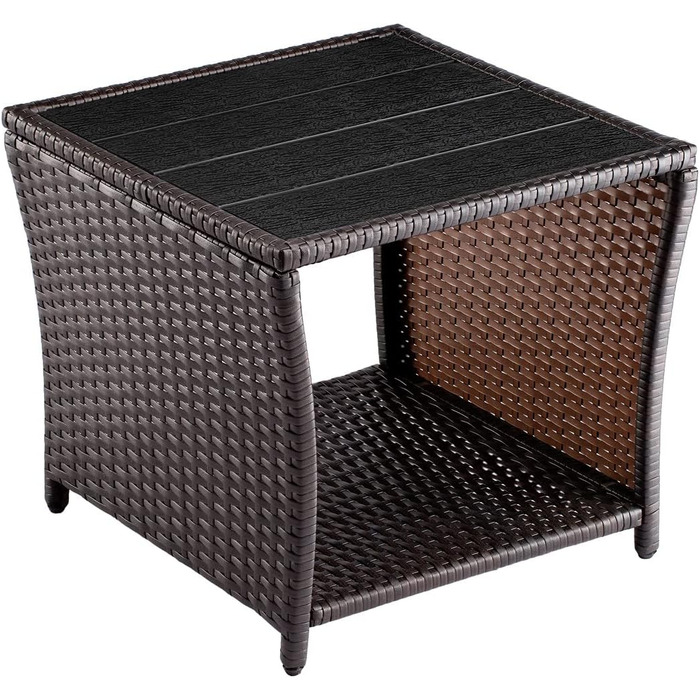 Журнальний столик Casaria Poly Rattan зі стільницею з ДПК, 45x45x40 см, 80 кг, стійкий до погодних умов, коричневий