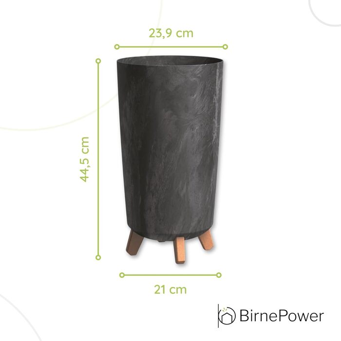Плантатор BirnePower Gracia Slim 44,5 см – Сучасний горщик з ніжками, бетонна текстура, стійкий до УФ та погодних умов, елегантний кашпо для балкона, саду, інтер'єру – Антрацит, висота 44,5 см