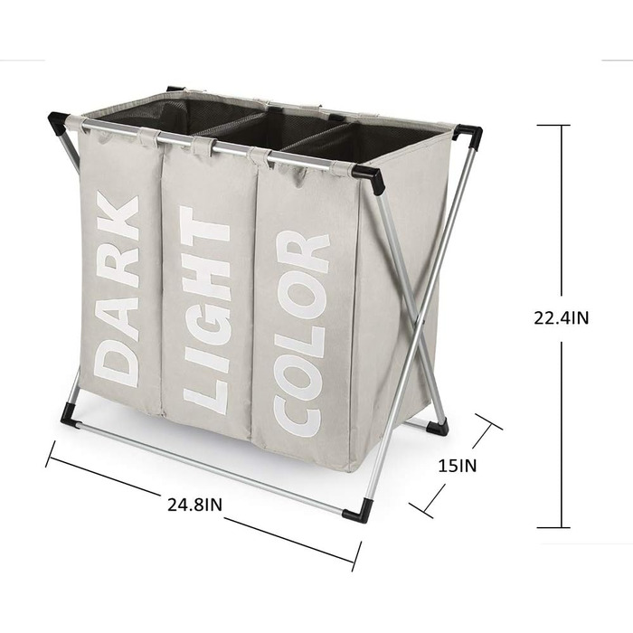 Сортувальник для білизни Oxford Trio з 3 відділеннями, 102L, тканинний, складаний, для дому