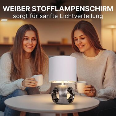 ARTE LAMP LED лампа настільна – класична декоративна хромована настільна лампа з білим тканинним абажуром для вітальні та спальні – з кабелем, хром, білий (золотий, білий)