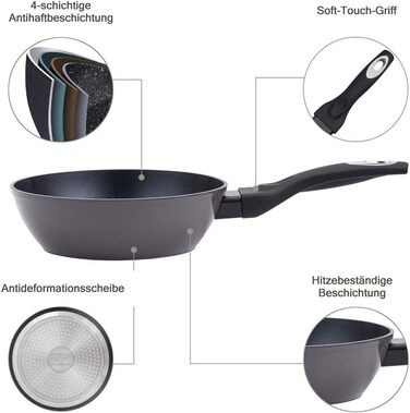 Сковорода 26 см, алюмінієва сковорода вок з антипригарним покриттям - для всіх типів плит, включаючи індукційні (Ø26 см, h7,1 см, Ø дна 16,4 см), 93032