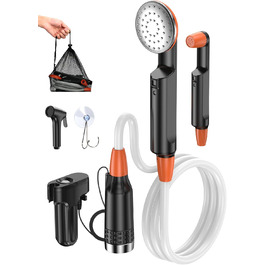 Портативна душова кабіна для кемпінгу з акумулятором 3000mAh, з помпою та насадкою, 1.8м шланг, для відпочинку, подорожей, миття авто та пляжу