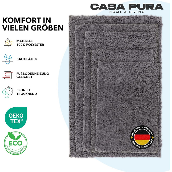 Килимок для ванної кімнати Casa Pura Sky Soft 80x150 см сірий, м'який, пухнастий, з антиковзким покриттям, для душу, легко миється