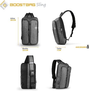 Рюкзак BoostBag One - міський рюкзак Boostboxx для ноутбука/ноутбука до 15,6 дюймів, iPad, планшета та мобільного телефону, ідеально підходить для школи, навчання, бізнесу чи роботи, сірий (BoostBag Sling (сірий))