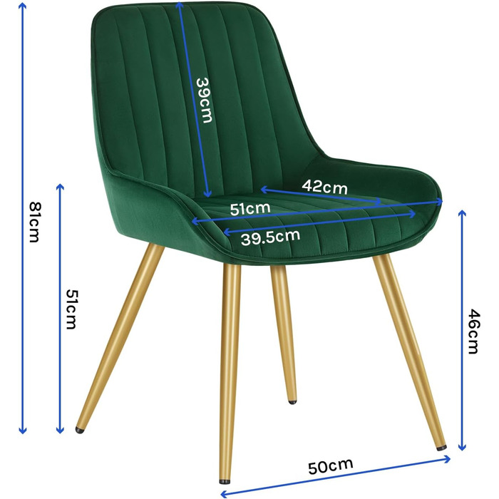 Набір з 2 стільців Lestarain для їдальні, вітальні, кухні. Ретро стільці з м'яким сидінням з оксамиту та металевими ніжками, до 150 кг, темно-зелений оксамит