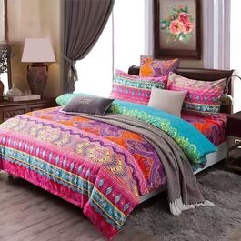 Комплект постільної білизни YEPINS Boho 200x200 см, 3 шт. и, Mandala Design, Мікрофібра, Червоний