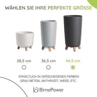Плантатор BirnePower Gracia Slim 44,5 см – Сучасний горщик з ніжками, бетонна текстура, стійкий до УФ та погодних умов, елегантний кашпо для балкона, саду, інтер'єру – Антрацит, висота 44,5 см