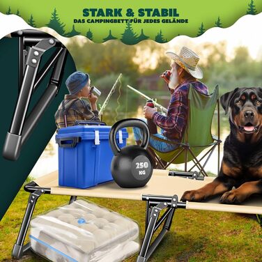 Розкладне кемпінгове ліжко KESSER з преміум-матрацом 190x68x30 см, польове ліжко до 250 кг з подушкою, кишенею та підстаканником, для відпочинку на природі та дому (Колір: Кава/Крем)