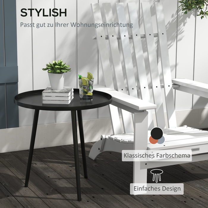 Outsunny Side Table Garden, Атмосферостійкий садовий стіл з піднятим краєм, Сталевий балконний стіл, Круглий журнальний столик 20 кг з навантаженням, Ø40x50H см, Диванний столик для відкритого критого балкона Тераса чорний