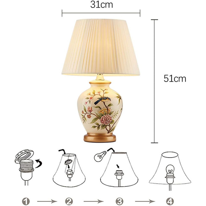 Керамічна настільна лампа Mengjay - настільна лампа, нічник, декоративне освітлення, торшер для читання, вітальня (біла)