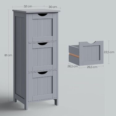 Шафка для ванної кімнати WOLTU, вузька, з 3 висувними ящиками, 32 x 30 x 81 см, для ванної, вітальні, спальні, кухні, сучасний дизайн, білий колір, BZS123ws