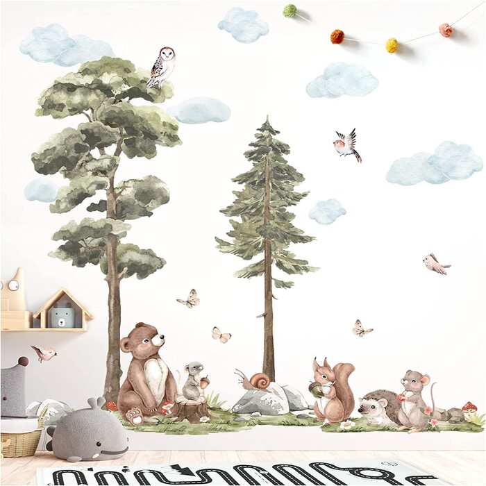 Наклейка на стіну з лісовими тваринами Grandora для дитячої кімнати, наклейка на стіну з тваринами для дитячої кімнати, декоративна наклейка на стіну DL858 - 4 (XXL - 219 x 146 см (ШхВ))