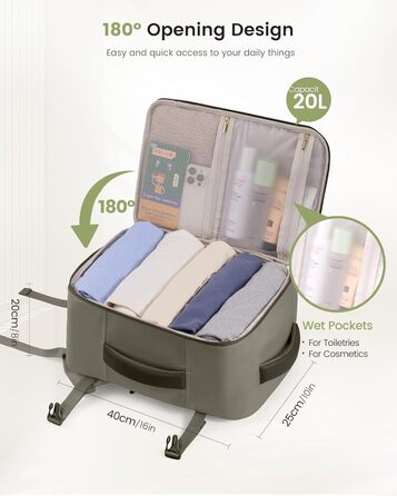 Рюкзак для ручної поклажі LOVEVOOK Ryanair 40x20x25, рюкзак для подорожей, дамський, 20L, під ноутбук, під сидіння літака (Бежево-зелений, 40 x 20 x 25 см)