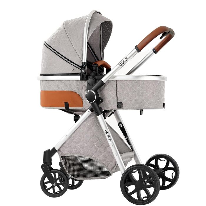 Дитячий візок 3 в 1 Kinderwagen V9 Light Grey: універсальний, алюмінієвий, з реверсивним блоком