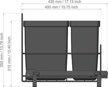 Вбудована висувна корзина для сміття з 2 кошиками (11l, 16l) висувна корзина антрацит 32, 8x43,3x35, 4 см - система поділу сміття Duo для кухні Нижній шафа 11L 16L, 64/2