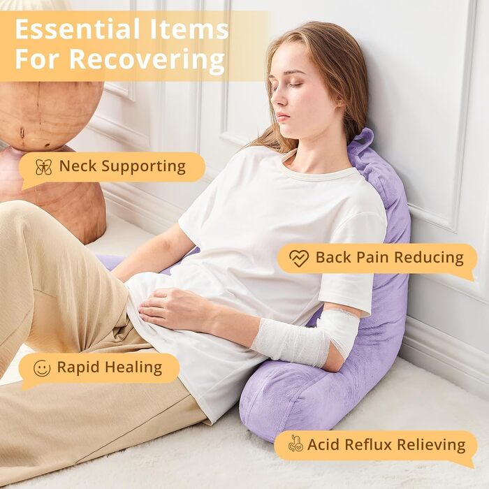 Підкуштуник Sasttie з велюровою спинкою, подушка для підтримки спини для дорослих з підлокітниками, для читання в ліжку, на дивані, на підлозі, в гуртожитку, аксесуар для читання, персиковий (18 дюймів, лаванда)