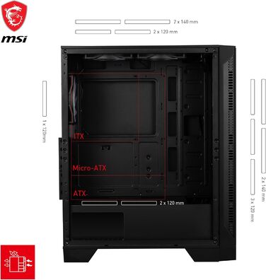 Корпус для ПК MSI MAG Forge 120A Airflow, Mid-Tower, ATX, підтримка RTX 40, Auto-RGB вентилятори, магнітні пилові фільтри, загартоване скло, USB 3.2 Gen1 Typ-A