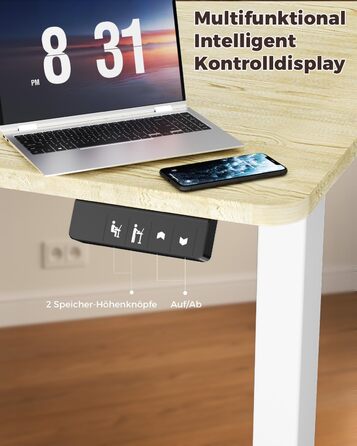 Регульований по висоті письмовий стіл для дому та офісу з пам'яттю на 2 пресети, стіл для ігор та роботи, колір вінтажний коричневий (100 x 60 см)