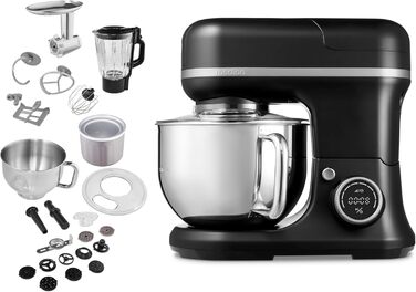 Кухонна машина MEDION MD18430: 3 в 1 (міксер, м'ясорубка, кухонний комбайн), 5 л чаша з нержавіючої сталі, 1200 Вт, цифровий дисплей, чорний