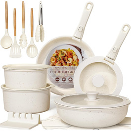 Набір посуду Astercook 21 предмет: каструлі та сковорідки з антипригарним покриттям, керамічний набір посуду, знімні ручки, для дому та кемпінгу, сумісний з індукцією, можна мити в духовці, стійкий