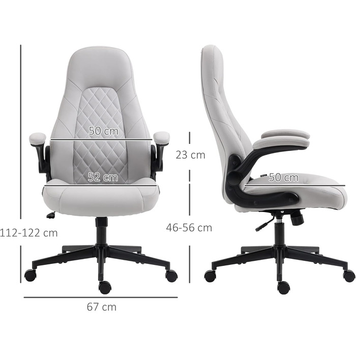 Крісло офісне Vinsetto ергономічне з регулюванням висоти та відкидною спинкою, сіре, 67x70x112-122 см