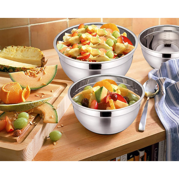 Набір мисок Homikit, 5 шт. з нержавіючої сталі, з кришкою та силіконовим дном, мультифункціональний, для салатів, 6.6L / 3.5L / 2.5L / 1.5L / 1L, чорний