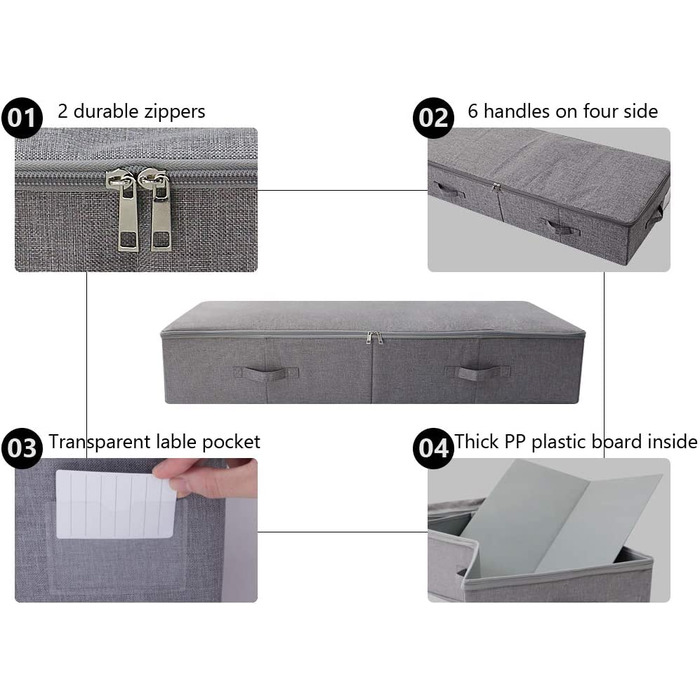 Надвеликий ящик для зберігання під ліжком з кришкою-ящик для зберігання взуття під ліжком для одягу та взуття, складаний дизайн з 6 ручками, (темно-сірий, 100*43*18 см)