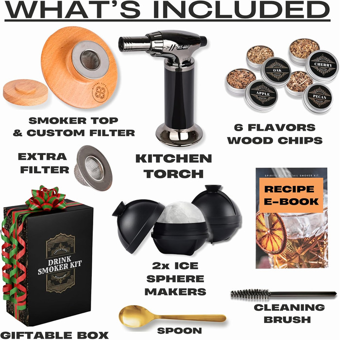 Набір для копчення коктейлів та віскі – Smoker Kit з лампою, формочками для льоду та стружкою деревини