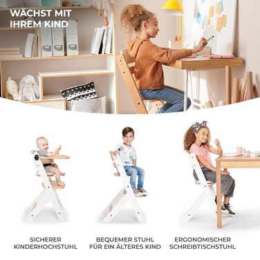 Дитячий стільчик Kinderkraft ENOCK 3 в 1: дерев'яний, регульована спинка, для дітей від 6 місяців до 10 років, сірий