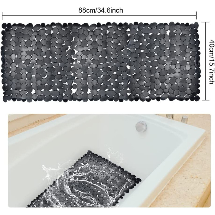 Нековзний килимок для ванни ПВХ з присосками 88x40см Pebble Design Протиковзкий килимок для душових піддонів